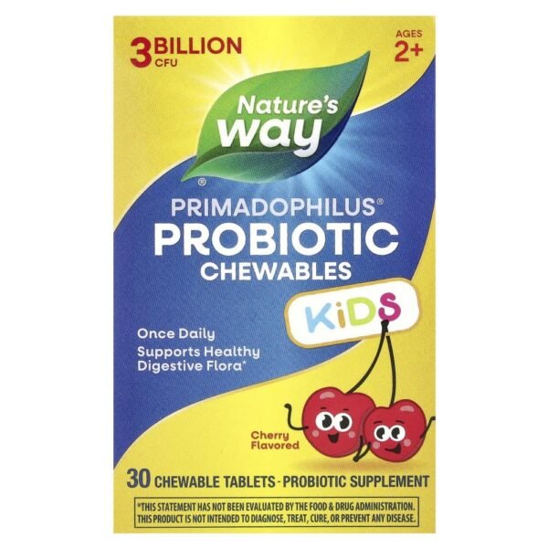 Nature's Way Primadophilus® Kids Probiotic Chewable Age 2+ Cherry  3 Billion CFU 30 Chewable Tablets