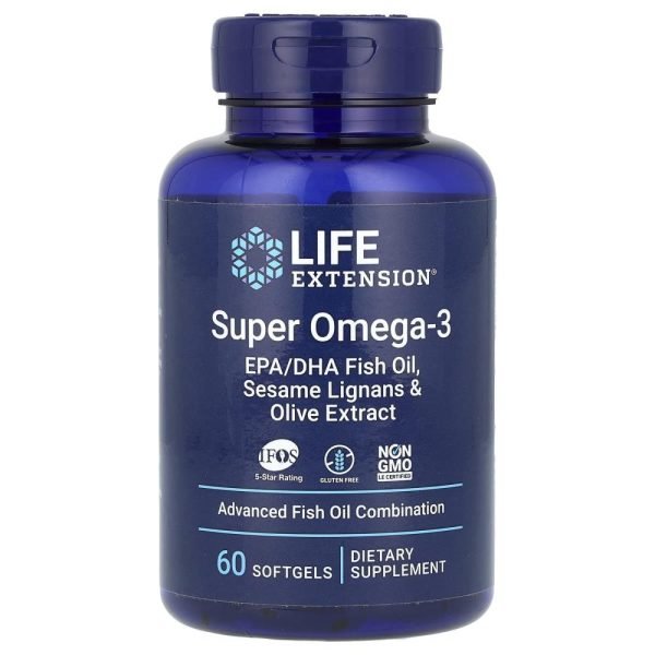 Life Extension Super Omega-3 EPA/DHA Fish Oil Sesame Lignans & Olive Extract 60 Softgels