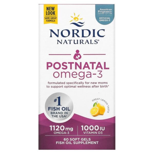 Nordic Naturals Postnatal Omega-3 Lemon 1120 mg 60 Soft Gels (560 mg per Soft Gel)