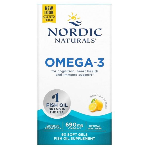 Nordic Naturals Omega-3 Lemon 690 mg 60 Soft Gels (345 mg per Soft Gel)