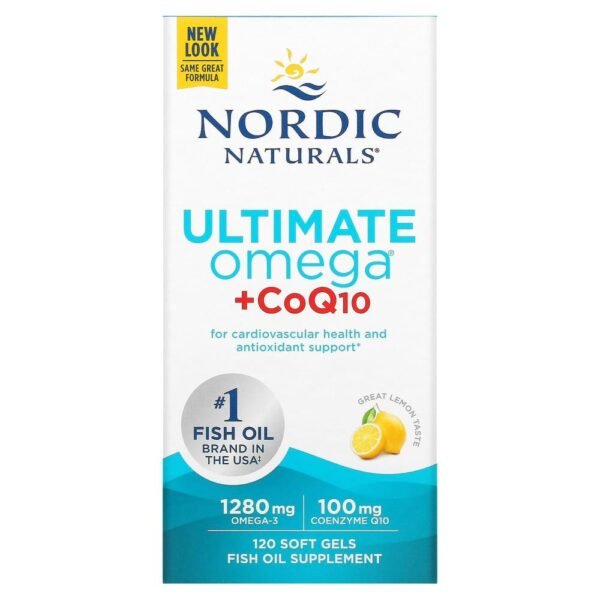 Nordic Naturals Ultimate Omega + CoQ10 Lemon 1280 mg 120 Soft Gels (640 mg per Soft Gel)