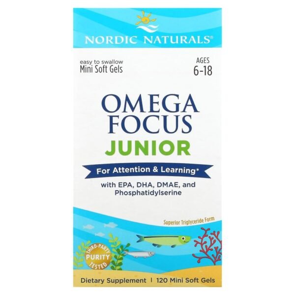 Nordic Naturals Omega Focus Junior Ages 6-18 120 Mini Soft Gels