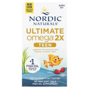 Nordic Naturals Teen Ultimate Omega 2X Ages 12+ Strawberry 60 Mini Soft Gels