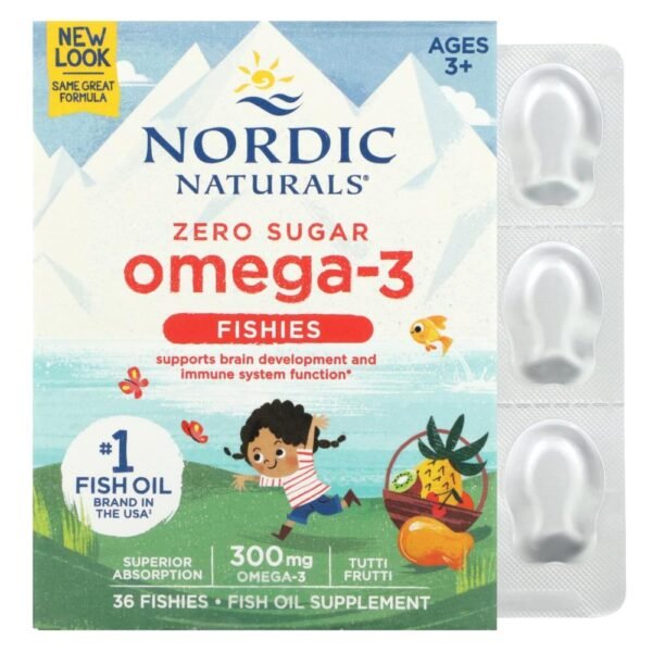Nordic Naturals Omega-3 Fishies Zero Sugar Ages 3+ Tutti Frutti 300 mg 36 Fishies
