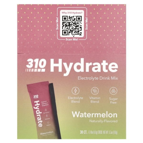 310 Nutrition 310 Hydrate Electrolyte Drink Mix Watermelon 30 Sticks 5g
