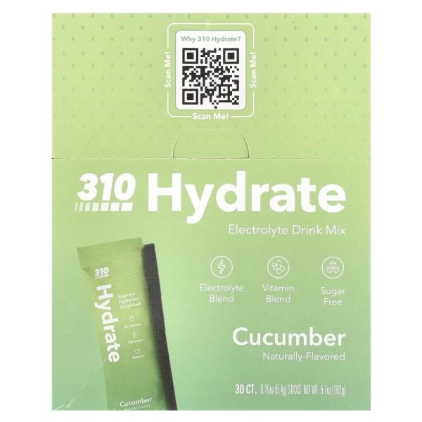 310 Nutrition Hydrate Electrolyte Drink Mix Cucumber 30 Sticks 5.4g