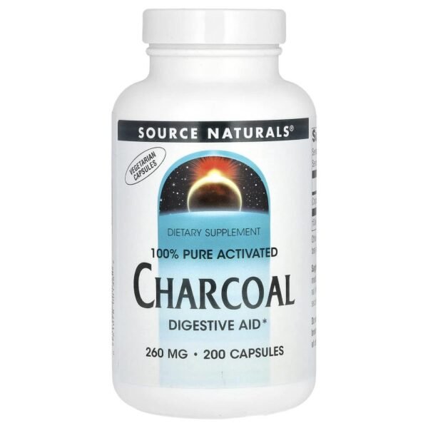 Source Naturals 100% Pure Activated Charcoal 520 mg 200 Capsules (260 mg per Capsule)