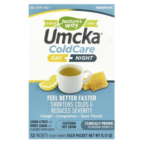 Nature's Way Umcka Cold Care Day + Night Soothing Hot Drink Lemon-Citrus Honey-Lemon 12 Packets 0.17 8Day/4Night