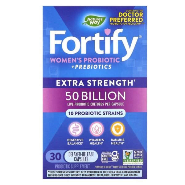 Nature's Way Fortify Women's Probiotic + Prebiotics Extra Strength 50 Billion 30 Delayed-Release Capsules