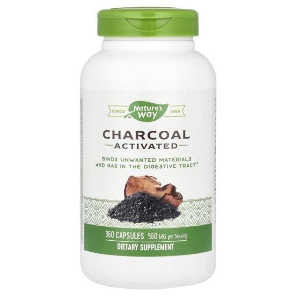 Nature's Way Charcoal Activated 560 mg 360 Capsules (280 mg Per Capsule)