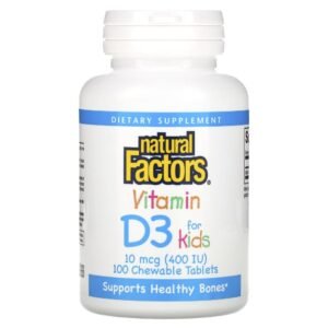 Natural Factors Vitamin D3 for Kids Strawberry 10 mcg (400 IU) 100 Chewable Tablets