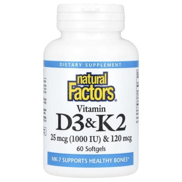 Natural Factors Vitamin D3 & K2 25 mcg (1000 IU) & 120 mcg 60 Softgels