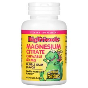 Natural Factors Big Friends Magnesium Citrate Bubble Gum 50 mg 60 Chewable Tablets
