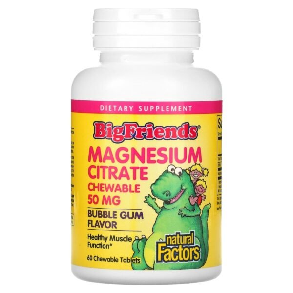 Natural Factors Big Friends Magnesium Citrate Bubble Gum 50 mg 60 Chewable Tablets