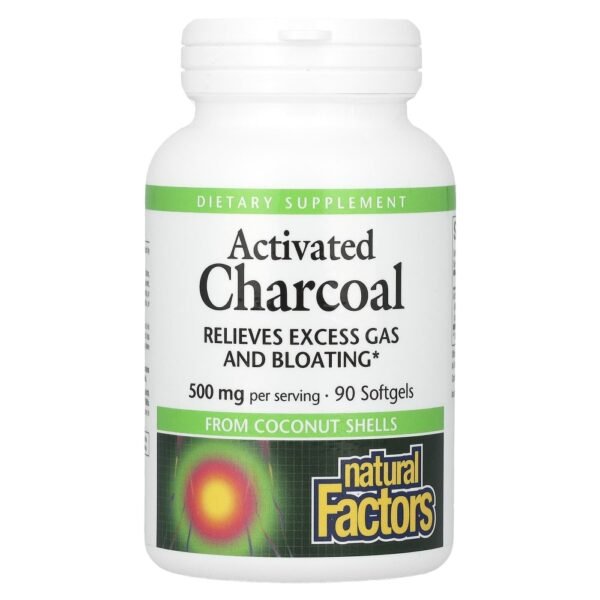 Natural Factors Activated Charcoal 500 mg 90 Softgels (250 mg per Softgel)