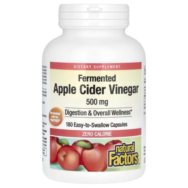 Natural Factors Fermented Apple Cider Vinegar 500 mg 180 Easy to Swallow Capsules