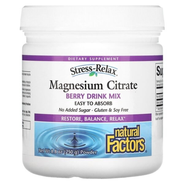 Natural Factors Stress-Relax Magnesium Citrate Berry Drink Mix 250g