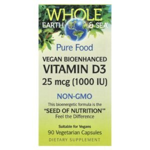 Natural Factors Whole Earth & Sea Vegan Bioenhanced Vitamin D3 25 mcg (1000 IU) 90 Vegetarian Capsules