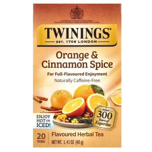 Twinings Flavored Herbal Tea Orange & Cinnamon Spice Caffeine Free 20 Tea Bags 40g