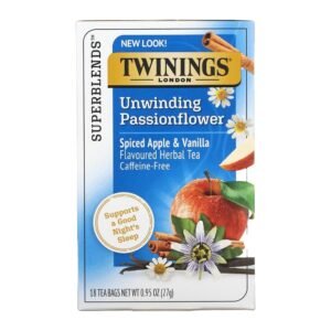 Twinings Unwinding Passionflower Herbal Tea Spiced Apple & Vanilla Caffeine Free 18 Tea Bags 27g