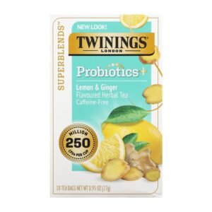Twinings Probiotics Plus Herbal Tea Lemon & Ginger Caffeine-Free 18 Tea Bags 27g