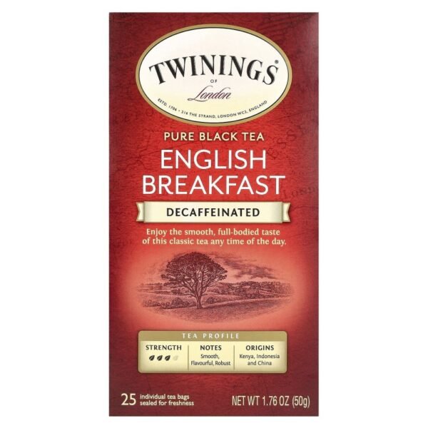 Twinings Pure Black Tea English Breakfast Decaffeinated 25 Tea Bags 50g