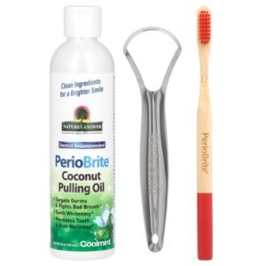 Nature's Answer PerioBrite Coconut Pulling Oil with Toothbrush & Tongue Scraper Coolmint 240ml