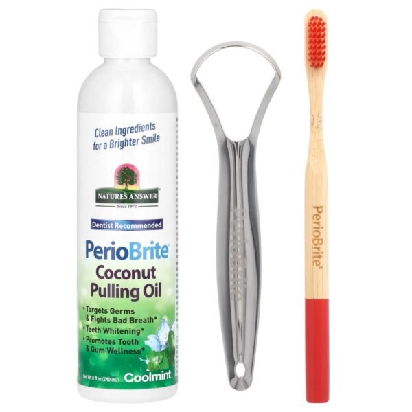 Nature's Answer PerioBrite Coconut Pulling Oil with Toothbrush & Tongue Scraper Coolmint 240ml