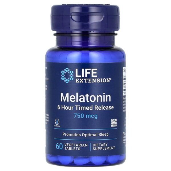 Life Extension Melatonin 6 Hour Timed Release 750 mcg 60 Vegetarian Tablets