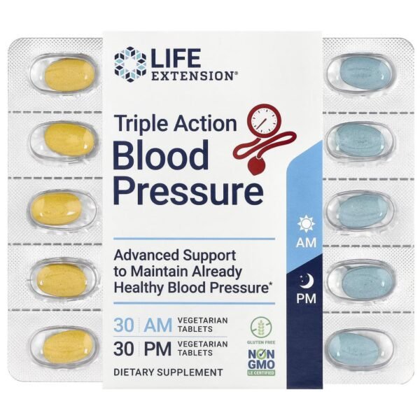 Life Extension Triple Action Blood Pressure AM/PM 2 Pack 30 Vegetarian Tablets Each