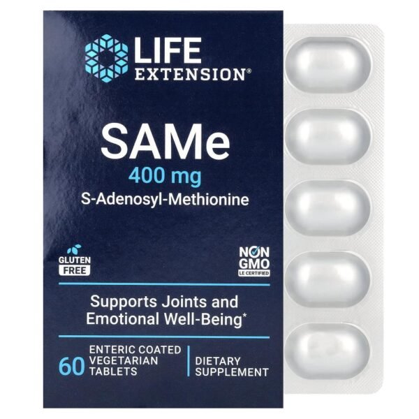 Life Extension SAMe S-Adenosyl-Methionine 400 mg 60 Enteric Coated  Vegetarian Tablets