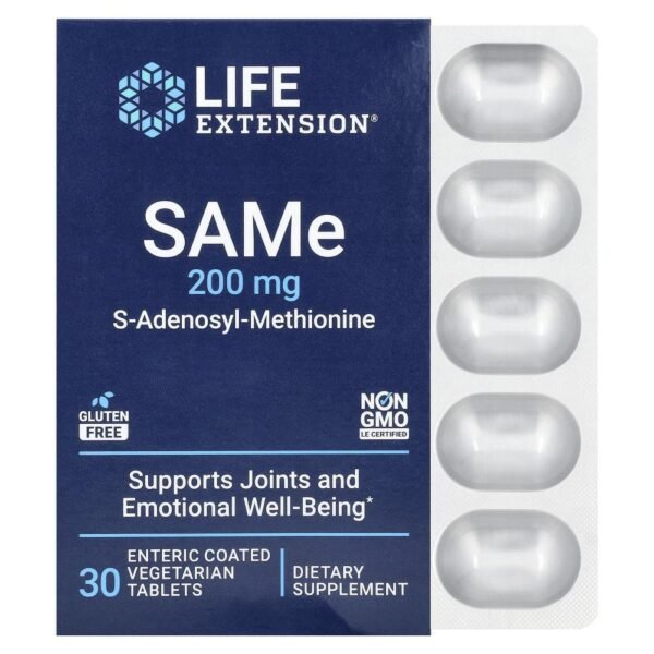 Life Extension SAMe S-Adenosyl-Methionine 200 mg 30 Enteric Coated Vegetarian Tablets