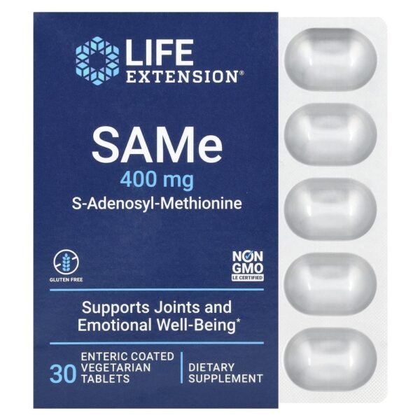Life Extension SAMe S-Adenosyl-Methionine 400 mg 30 Enteric Coated Vegetarian Tablets