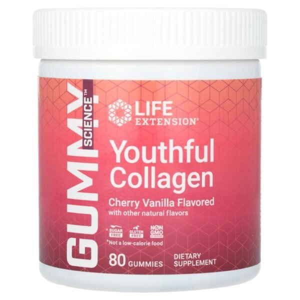 Life Extension Gummy Science Youthful Collagen Cherry Vanilla 80 Gummies