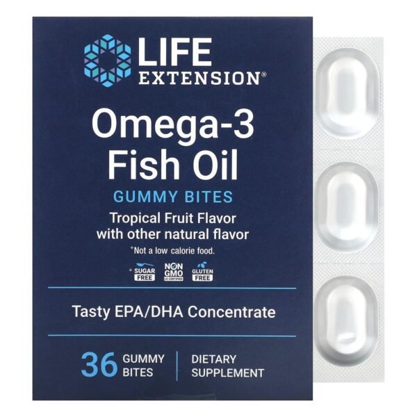 Life Extension Omega-3 Fish Oil Gummy Bites Tropical Fruit 36 Gummy Bites