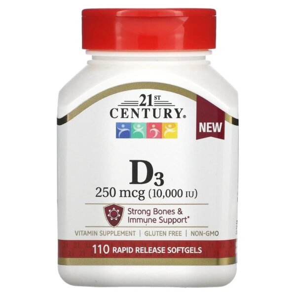 21st Century Vitamin D3 250 mcg (10000 IU) 110 Rapid Release Softgels
