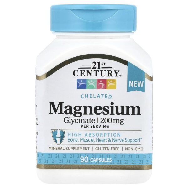 21st Century Chelated Magnesium Glycinate 200 mg 90 Capsules (100 mg Per Capsule)
