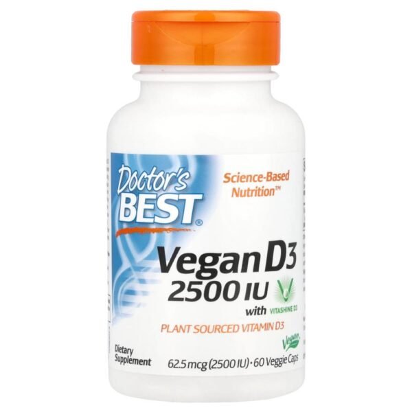 Doctor's Best Vegan D3 with Vitashine D3 62.5 mcg (2500 IU) 60 Veggie Caps